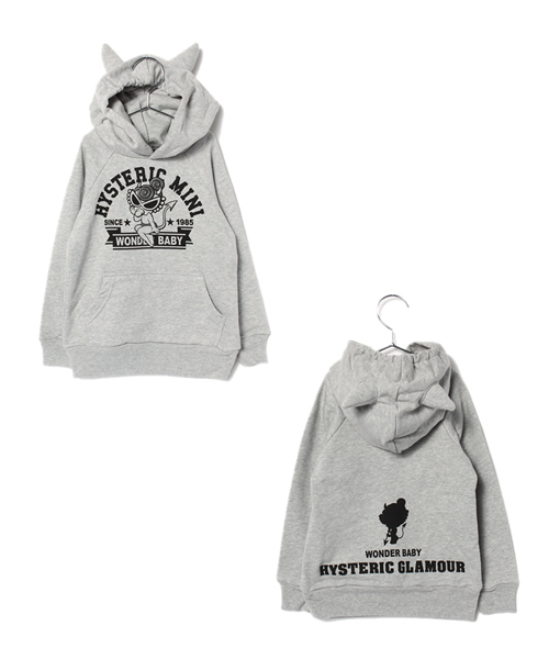 HYSTERIC MINI(ヒステリックミニ)の「WONDER DEVIL BABY つの付きプルオーバーパーカー(サーモライト)(パーカー・キッズ・グレー/ブラック・100/110/120)」の2枚目の写真