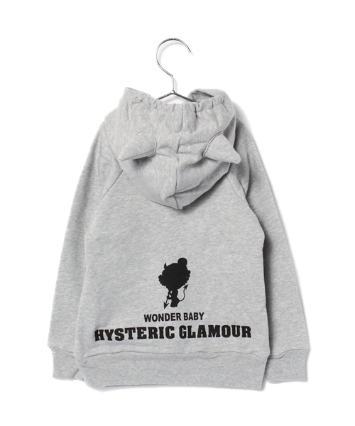 HYSTERIC MINI(ヒステリックミニ)の「WONDER DEVIL BABY つの付きプルオーバーパーカー(サーモライト)(パーカー・キッズ・グレー/ブラック・100/110/120)」の4枚目の写真