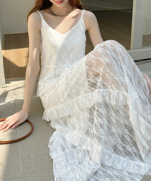 セール】アシンメトリー フリルデザイン レース キャミ