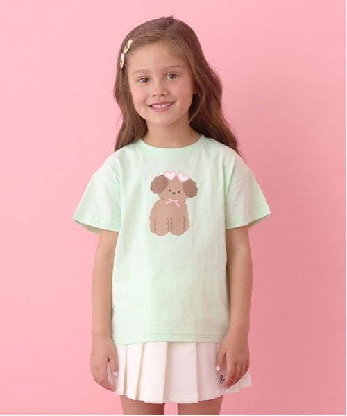 Lycee mine（リセマイン）の「【ソフトコットン】選べる8パターンアソートプリントTシャツ（Tシャツ/カットソー・キッズ・サックスブルー/オフホワイト/ライトグリーン/ライトオレンジ系/ブルー系その他2/ベビーピンク/チャコール/クリーム・130cm/110cm/140cm/120cm/100cm/150cm）」の4枚目の写真