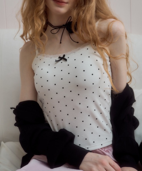 ドイツ製ヴィンテージ ローズ柄キャミソールトップス ドット柄レースキャミ/dot lace camisole（キャミソール