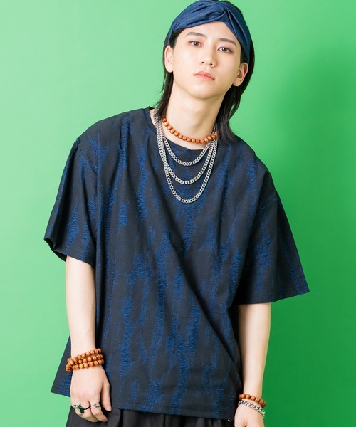a.p.o.v.(エーピーオービー)の「a.p.o.v. ジャガード編みフリンジダメージ加工模様オーバーサイズTシャツ(Tシャツ/カットソー・メンズ・ブラック/ホワイト/ベージュ・ONESIZE)」の2枚目の写真