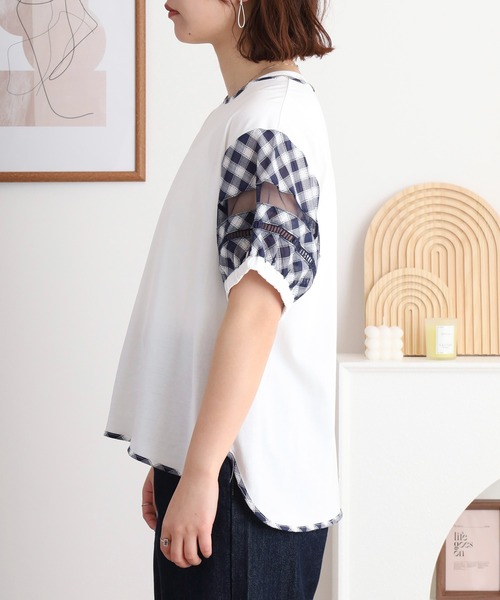 BRODIAEA（ブローディア）の「BRODIAEA チェック袖切り替え半袖カットソー（Tシャツ/カットソー・レディース・ブラック/ネイビー・40）」の12枚目の写真