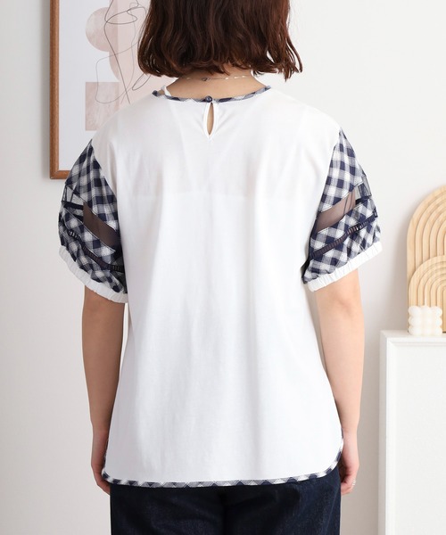 BRODIAEA（ブローディア）の「BRODIAEA チェック袖切り替え半袖カットソー（Tシャツ/カットソー・レディース・ブラック/ネイビー・40）」の13枚目の写真