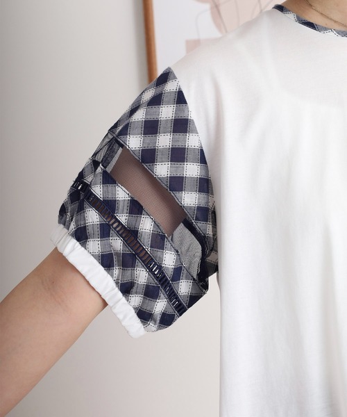 BRODIAEA（ブローディア）の「BRODIAEA チェック袖切り替え半袖カットソー（Tシャツ/カットソー・レディース・ブラック/ネイビー・40）」の16枚目の写真