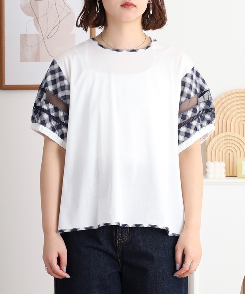 BRODIAEA（ブローディア）の「BRODIAEA チェック袖切り替え半袖カットソー（Tシャツ/カットソー・レディース・ブラック/ネイビー・40）」の11枚目の写真