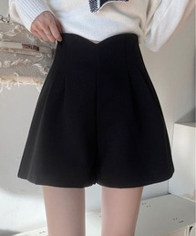 ハイウエスト タック ショート フレアパンツ ショートパンツ 短パン ショーパン