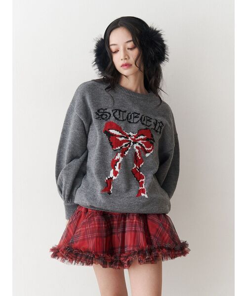 ボリュームチュチュスカート ティアード チュール 赤チェック 冬服