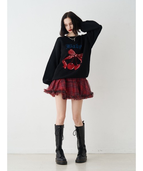 ボリュームチュチュスカート ティアード チュール 赤チェック 冬服