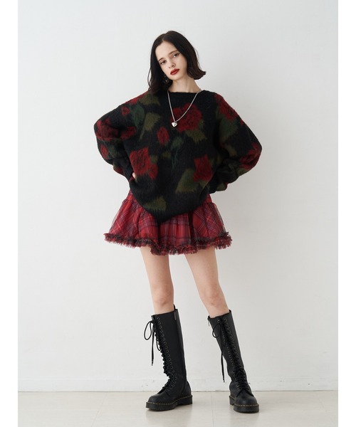 ボリュームチュチュスカート ティアード チュール 赤チェック 冬服