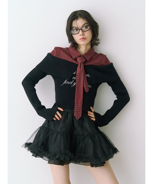 セール】ボリュームチュチュスカート ティアード チュール 赤チェック