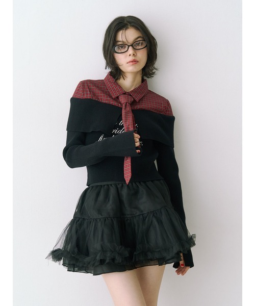 セール】ボリュームチュチュスカート ティアード チュール 赤チェック