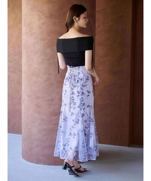 新品◉エンブロイダリー花柄刺繍バックレースアップマーメイドスカート マーキュリー エンブロイダリーオリジナル花柄刺繍バックレースアップ