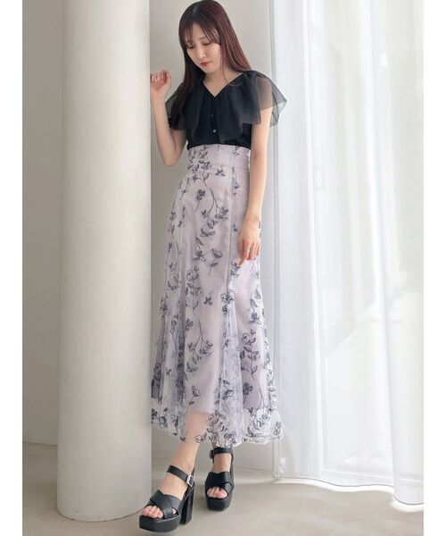 MERCURYDUO（マーキュリーデュオ）の「エンブロイダリーオリジナル花柄刺繍バックレースアップマーメイドスカート（スカート・レディース・ラベンダー/グリーン/オフホワイト・SMALL/MEDIUM）」の14枚目の写真