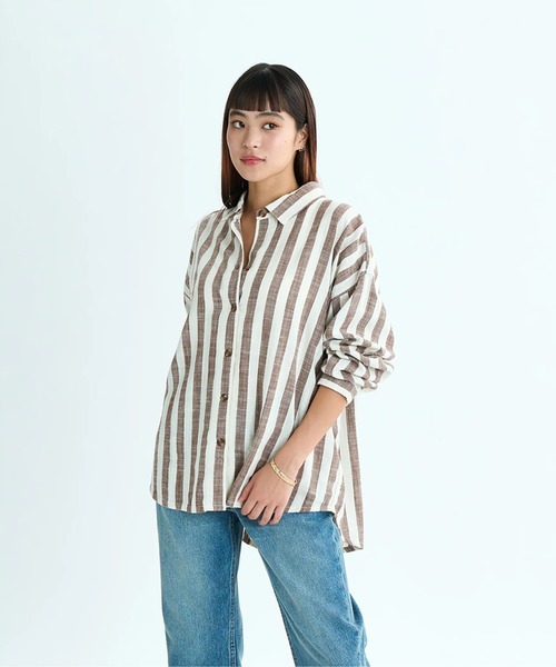 ROXY（ロキシー）の「MORNING TIME AGAIN S /ロキシーストライプ柄長袖シャツ（シャツ/ブラウス・レディース・ブラウン・SMALL/MEDIUM/X-SMALL）」の3枚目の写真