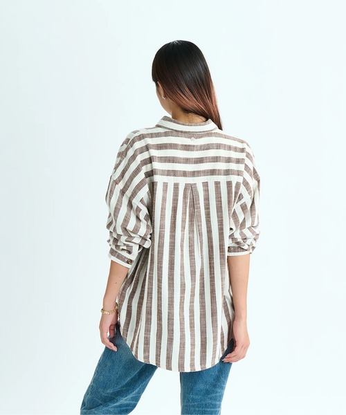 ブラウス シャツ MORNING TIME AGAIN S /ロキシーストライプ柄長袖シャツ レディース MORNING TIME AGAIN S /ロキシーストライプ柄長袖シャツ（シャツ
