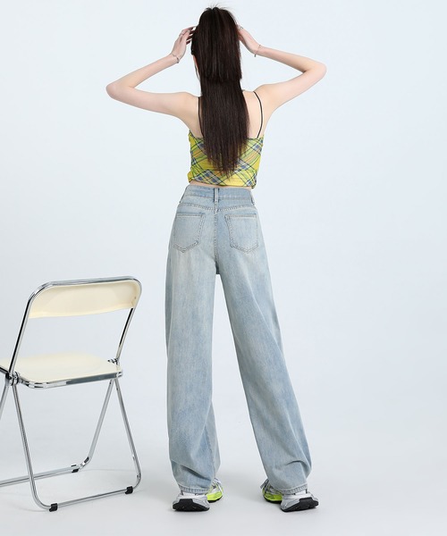 ステッチデザインワイドパンツ ステッチデザイン ハイウエストワイドデニムパンツ（デニム