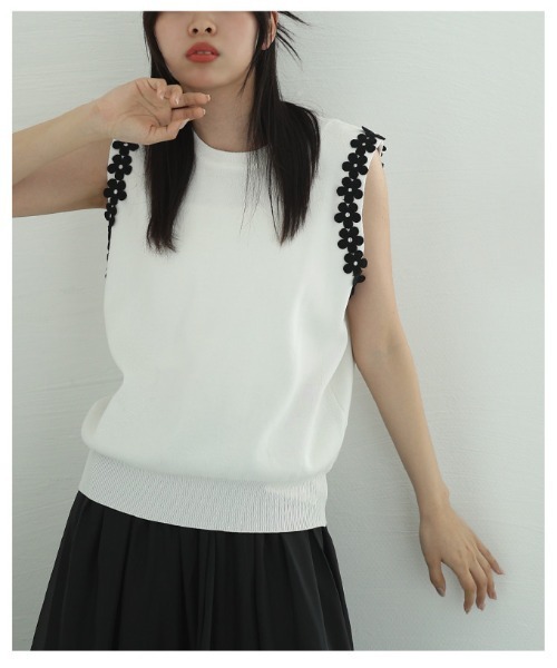 Sawa a la mode(サワアラモード)の「フラワーモチーフサマーニットトップス(ニット/セーター・レディース・ホワイト/ブラック・FREE)」の20枚目の写真