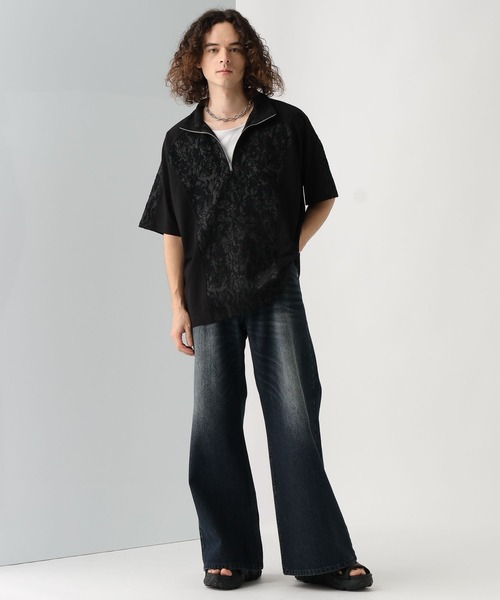 HARE（ハレ）の「ジャガードキリカエハーフZIP(HARE)（Tシャツ/カットソー・メンズ・ブラック/グレー・FREE）」の4枚目の写真