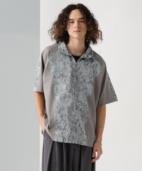 HARE（ハレ）の「ジャガードキリカエハーフZIP(HARE)（Tシャツ/カットソー・メンズ・ブラック/グレー・FREE）」の8枚目の写真