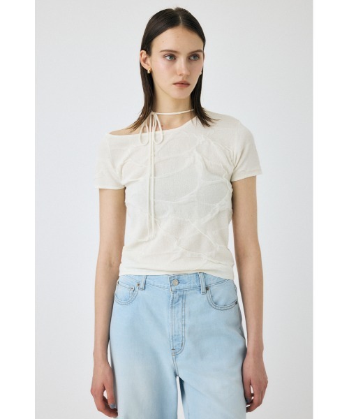 MOUSSY（マウジー）の「NECK STRAP JACQUARD Tシャツ（Tシャツ/カットソー・レディース・レッド/オフホワイト/ブラック・FREE）」の11枚目の写真