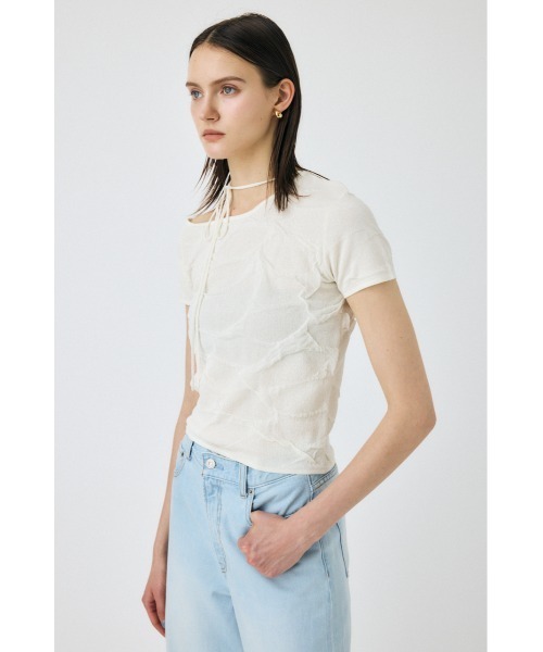 MOUSSY（マウジー）の「NECK STRAP JACQUARD Tシャツ（Tシャツ/カットソー・レディース・レッド/オフホワイト/ブラック・FREE）」の12枚目の写真