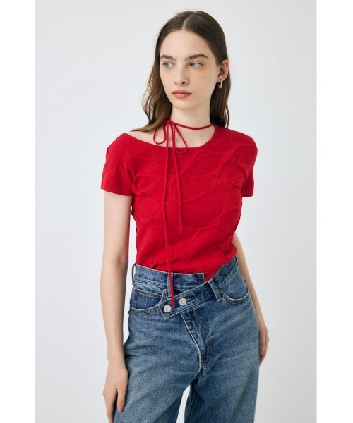 MOUSSY（マウジー）の「NECK STRAP JACQUARD Tシャツ（Tシャツ/カットソー・レディース・レッド/オフホワイト/ブラック・FREE）」の16枚目の写真
