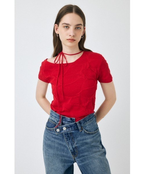MOUSSY（マウジー）の「NECK STRAP JACQUARD Tシャツ（Tシャツ/カットソー・レディース・レッド/オフホワイト/ブラック・FREE）」の17枚目の写真
