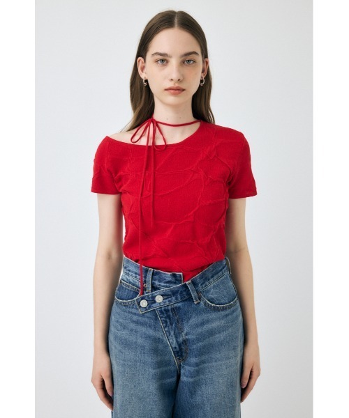MOUSSY（マウジー）の「NECK STRAP JACQUARD Tシャツ（Tシャツ/カットソー・レディース・レッド/オフホワイト/ブラック・FREE）」の18枚目の写真