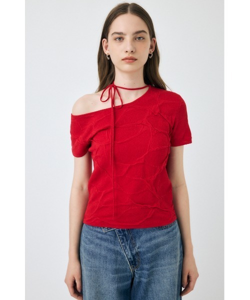 MOUSSY（マウジー）の「NECK STRAP JACQUARD Tシャツ（Tシャツ/カットソー・レディース・レッド/オフホワイト/ブラック・FREE）」の19枚目の写真