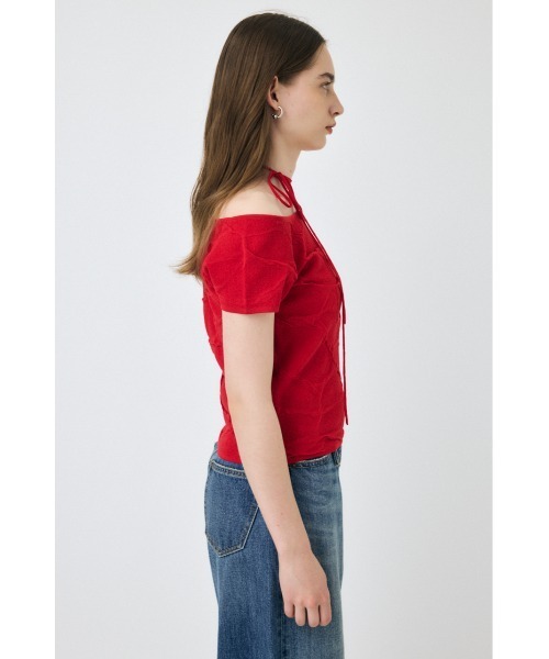 MOUSSY（マウジー）の「NECK STRAP JACQUARD Tシャツ（Tシャツ/カットソー・レディース・レッド/オフホワイト/ブラック・FREE）」の20枚目の写真