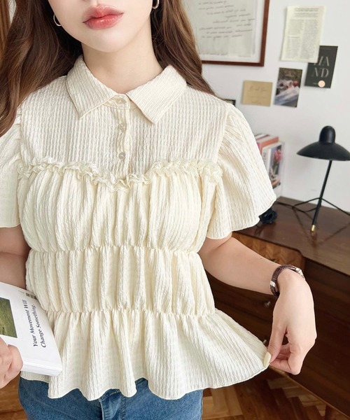 moment+(モーメントプラス)の「シャーリングビスチェデザインポロシャツ(Tシャツ/カットソー・レディース・ホワイト系その他/ナチュラル/オフホワイト/ブラック/ブラック系その他/イエロー系その他・M/L)」の5枚目の写真