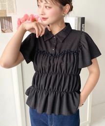 tシャツ シャーリングブラウス レディース hinari tシャツ パフスリーブシャーリングブラウス レディース