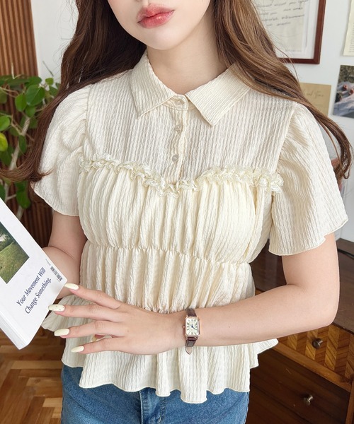 moment+(モーメントプラス)の「シャーリングビスチェデザインポロシャツ(Tシャツ/カットソー・レディース・ホワイト系その他/ナチュラル/オフホワイト/ブラック/ブラック系その他/イエロー系その他・M/L)」の7枚目の写真