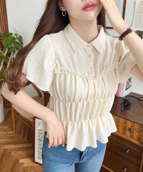 moment+(モーメントプラス)の「シャーリングビスチェデザインポロシャツ(Tシャツ/カットソー・レディース・ホワイト系その他/ナチュラル/オフホワイト/ブラック/ブラック系その他/イエロー系その他・M/L)」の11枚目の写真