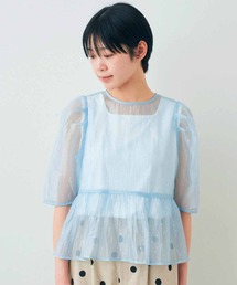 ＩＥＤＩＴ　箔（はく）ドットプリントのシアーペプラムブラウス