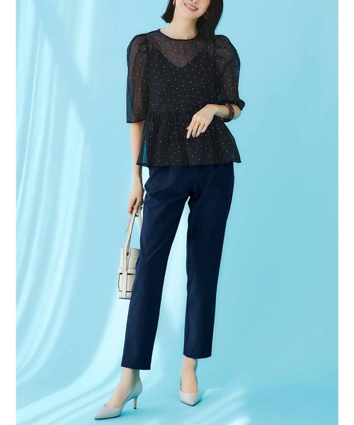 IEDIT(イディット)の「IEDIT 箔(はく)ドットプリントのシアーペプラムブラウス(シャツ/ブラウス・レディース・ブルー/ブラック・LL/3L/M/L)」の3枚目の写真