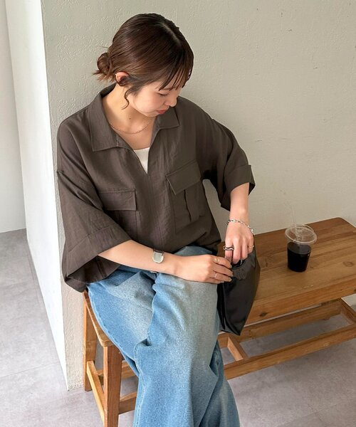 ブラウス シャツ 「ユニセックス」スラブリネンライクプルオーバーシャツ レディース メンズ Discoat ブラウス シャツ 「ユニセックス」スラブリネンライク
