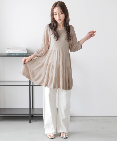 SUGAR BISKET（シュガービスケット）の「シアーニットチュニック（チュニック・レディース・アイボリー/ブラック/ベージュ/ピンク・フリー）」の15枚目の写真
