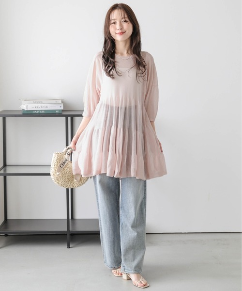 SUGAR BISKET（シュガービスケット）の「シアーニットチュニック（チュニック・レディース・アイボリー/ブラック/ベージュ/ピンク・フリー）」の19枚目の写真