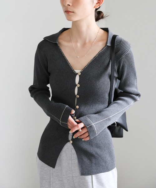 セール】バイカラーラインニットカーディガン（カーディガン/ボレロ