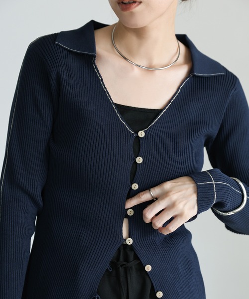 セール】バイカラーラインニットカーディガン（カーディガン/ボレロ