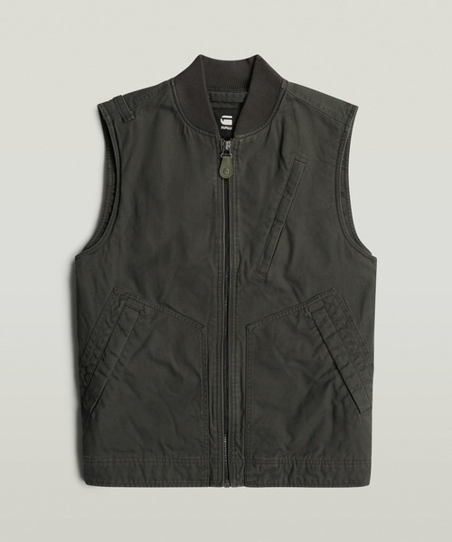 G-STAR(ジースター)の「DUTY CANVAS VEST/ヴィンテージライクウォッシュド加工ダックキャンバスジップアップベスト(ブルゾン・メンズ・ブラウン系その他/ブラック系その他・LARGE/MEDIUM/SMALL)」の1枚目の写真