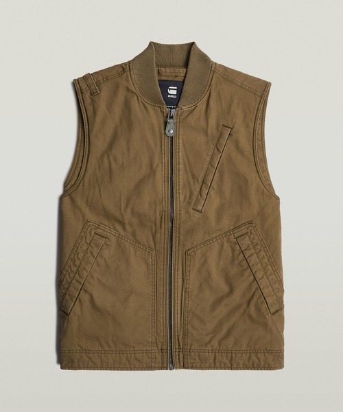 G-STAR(ジースター)の「DUTY CANVAS VEST/ヴィンテージライクウォッシュド加工ダックキャンバスジップアップベスト(ブルゾン・メンズ・ブラウン系その他/ブラック系その他・LARGE/MEDIUM/SMALL)」の2枚目の写真