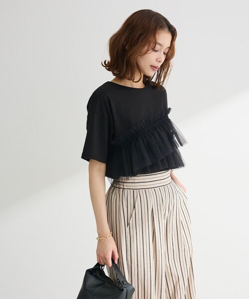 ELENCARE DUE(エレンカーレデュエ)の「・ELENCARE DUE チュールフリルレイヤーTEE(Tシャツ/カットソー・レディース・カーキ/ブラック/オフホワイト/チャコールグレー・FREE)」の14枚目の写真