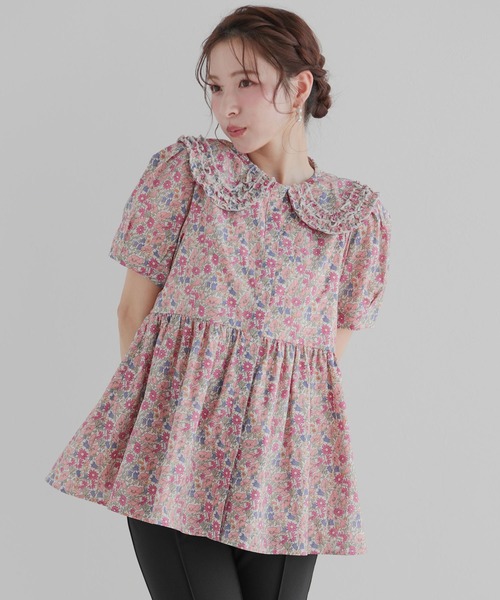 Fit more(フィットモア)の「ミニフリル襟ペプラム花柄ブラウス(シャツ/ブラウス・レディース・マスタード/ピンク/グリーン・FREE)」の12枚目の写真