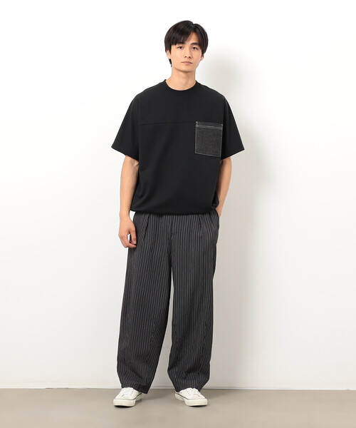 Purple&Yellow(パープルアンドイエロー)の「インレイデニム切り替えプルオーバー(Tシャツ/カットソー・メンズ・ネイビー/ブラック・SMALL/MEDIUM/LARGE)」の3枚目の写真