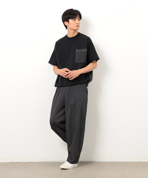 Purple&Yellow(パープルアンドイエロー)の「インレイデニム切り替えプルオーバー(Tシャツ/カットソー・メンズ・ネイビー/ブラック・SMALL/MEDIUM/LARGE)」の4枚目の写真