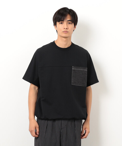Purple&Yellow(パープルアンドイエロー)の「インレイデニム切り替えプルオーバー(Tシャツ/カットソー・メンズ・ネイビー/ブラック・SMALL/MEDIUM/LARGE)」の6枚目の写真