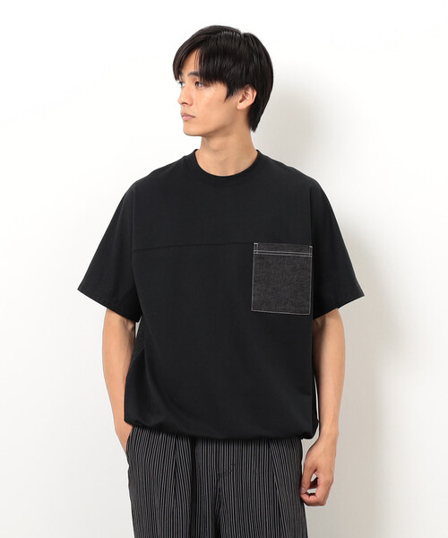 Purple&Yellow(パープルアンドイエロー)の「インレイデニム切り替えプルオーバー(Tシャツ/カットソー・メンズ・ネイビー/ブラック・SMALL/MEDIUM/LARGE)」の7枚目の写真